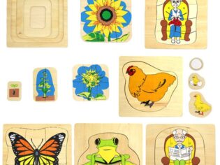 Children wooden multi layer animal, cartoon and botany life cycle puzzle- Montessori early education puzzle toy