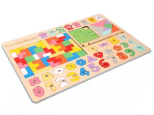 Wooden multifunction kids tangram, building blocks fishing activity board